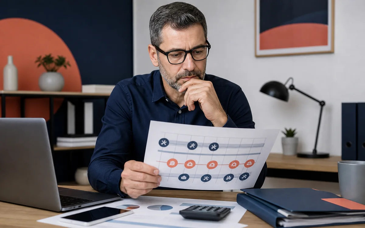 Responsable de una pyme calculando renovaciones y mantenimiento de una solución digital